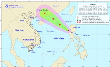 Ảnh vệ tinh dự kiến hướng đi của bão.