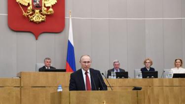 Tổng thống Nga Vladimir Putin phát biểu tại một phiên họp Duma quốc gia Nga ở Moskva.