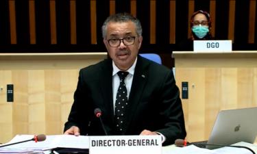 Tổng giám đốc Tedros Adhanom Ghebreyesus tại Đại hội đồng y tế thế giới lần thứ 74 ngày 31/5.