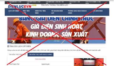 Trang web giả mạo thương hiệu Tập đoàn Điện lực Việt Nam (EVN).