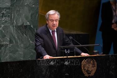 Tổng Thư ký LHQ Antonio Guterres phát biểu tại trụ sở LHQ ở New York, Mỹ.