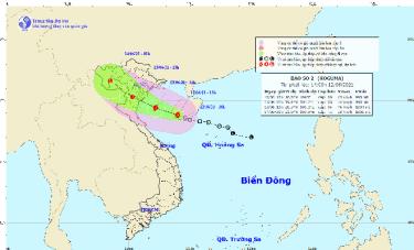 Vị trí và dự báo đường đi của bão số 2.