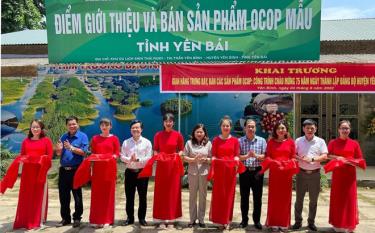 Đồng chí Vũ Thị Hiền Hạnh - Phó chủ tịch UBND tỉnh cùng lãnh đạo Sở Văn hóa -Thể thao và Du lịch, lãnh đạo huyện Yên Bình cắt băng khai trương gian hàng.