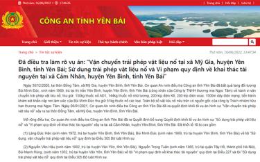 Giao diện website Công an tỉnh Yên Bái.