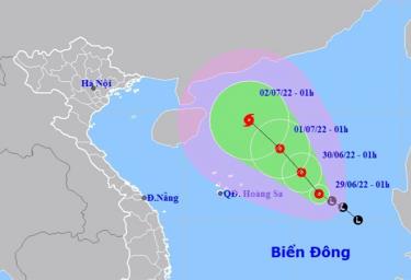 Vị trí và hướng di chuyển của áp thấp nhiệt đới.