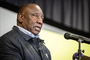 Tổng thống Nam Phi Cyril Ramaphosa phát biểu tại Johannesburg ngày 6/6/2024.