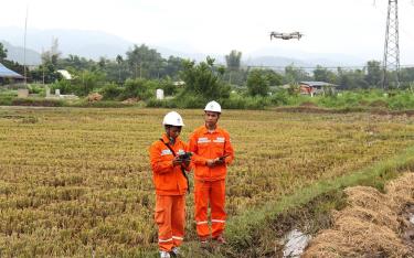 Sử dụng thiết bị flycam để kiểm tra lưới điện.