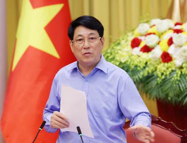 Chủ tịch nước Lương Cường phát biểu tại cuộc làm việc.