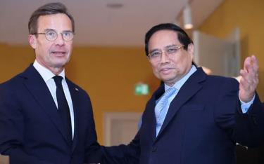 Thủ tướng Phạm Minh Chính trong cuộc gặp Thủ tướng Thuỵ Điển Ulf Kristersson ngày 13/6.