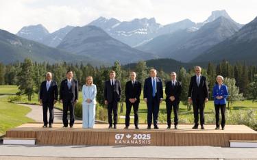 Lãnh đạo các nước G7 và Chủ tịch Hội đồng châu Âu Antonio Costa tới tham dự hội nghị thượng đỉnh ở Alberta, Canada ngày 17/6.