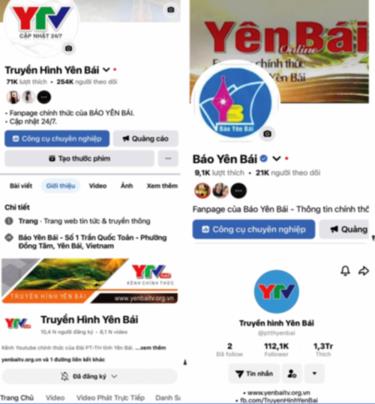 Fanpage “Truyền hình Yên Bái” và “Báo Yên Bái” của Báo Yên Bái.