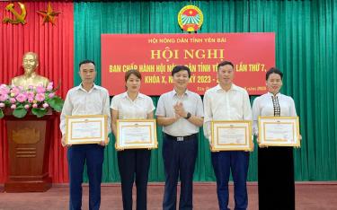 Lãnh đạo Hội nông dân tỉnh Yên Bái tặng bằng khen cho các tập thể có thành tích xuất sắc trong thực hiện Nghị quyết số 40-NQ/TU ngày 24/5/2021 của Ban Thường vụ Tỉnh ủy.