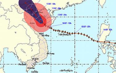 Hướng đi của bão ố 1 đang suy yếu đi một ít, ảnh chụp hồi 6h sáng 17/7