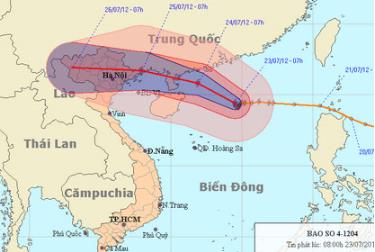 Đường đi và vị trí cơn bão số 4.