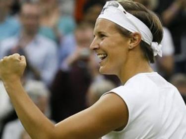Kirsten Flipkens hân hoan sau khi loại Kvitova.