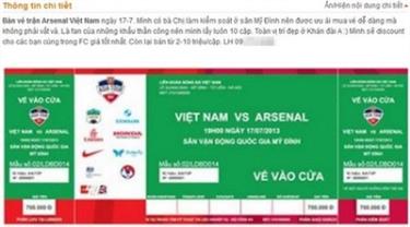 Vé trận Việt Nam - Arsenal được rao bán trên mạng
