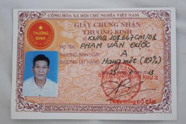 Thẻ thương binh của ông Phan Hữu Được
