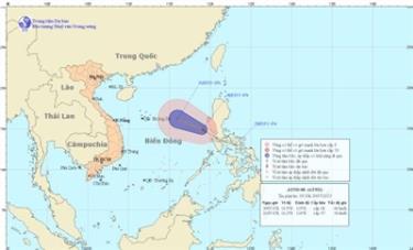 Áp thấp nhiệt đới vào biển Đông mỗi giờ đi được khoảng 10-15 km. Ảnh: Trung tâm Dự báo Khí tượng Thủy văn Trung ương.