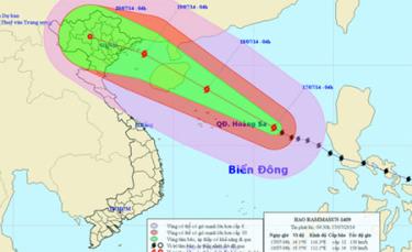 Dự kiến đường đi bão Rammasun của Trung tâm dự báo Khí tượng và Thủy văn Trung ương sáng 17/7.