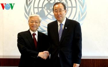 Tổng Bí thư Nguyễn Phú Trọng tiếp kiến Tổng Thư ký Liên Hợp Quốc Ban Ki-moon.