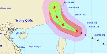 Vị trí và hướng đi của siêu bão Nepartak.