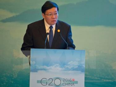 Bộ trưởng Tài chính Trung Quốc Lâu Kế Vĩ phát biểu tại Hội nghị Bộ trưởng Tài chính và Thống đốc Ngân hàng Trung ương G20 ngày 23/7.