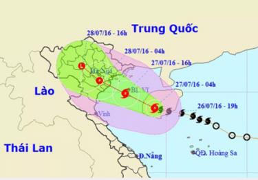 Vị trí và hướng di chuyển của cơn bão số 1.