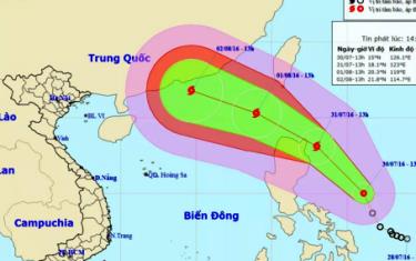 Vị trí và hướng di chuyển của áp thấp nhiệt đới.