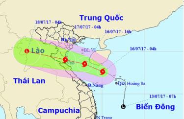 Vị trí và hướng di chuyển của bão số 2