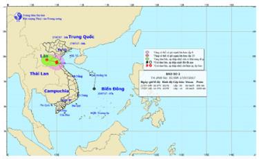 Đường đi và vị trí cơn bão số 2