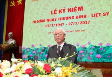 Tổng Bí thư Nguyễn Phú Trọng đọc Diễn văn tại Lễ kỷ niệm.