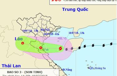 Vị trí và hướng di chuyển của bão số 3.