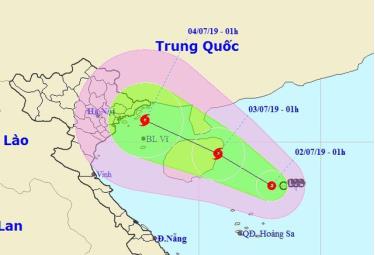 Vị trí và hướng di chuyển của áp thấp nhiệt đới.