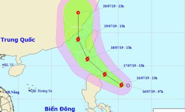 Đường đi của bão Danas. (Ảnh: Trung tâm Khí tượng thủy văn Quốc gia).