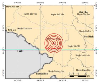 Tâm chấn được ghi nhận ở huyện Mộc Châu, tỉnh Sơn La. (Ảnh Báo Yên Bái)