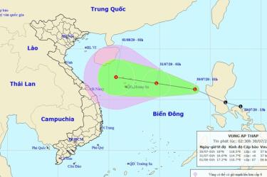 Vị trí và hướng di chuyển của vùng áp thấp.