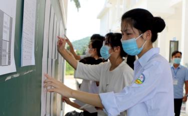 Thí sinh kiểm tra số báo danh và sơ đồ phòng thi tại Trường Phổ thông Dân tộc nội trú THPT tỉnh Yên Bái.