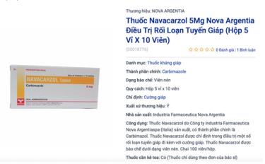 Theo thông tin trên một số website bán thuốc, thuốc Viên nén Navacarzol 5mg có tác dụng điều trị một số rối loạn tuyến giáp đi kèm với cường giáp. Thành phần chính là Carbimazole. Ảnh chụp màn hình