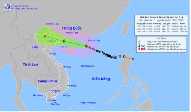 Vị trí và hướng di chuyển của bão số 1 - Ảnh: Trung tâm Dự báo khí tượng thủy văn quốc gia