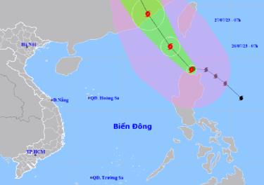 Vị trí và dự báo đường đi của bão Doksuri. Nguồn: Trung tâm Dự báo khí tượng thủy văn quốc gia