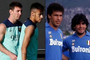 Cặp Messi-Neymar sở hữu những nét tương đồng với bộ đôi Maradona-Careca lừng lẫy một thời