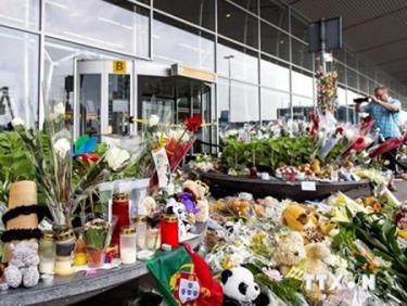 Hoa tưởng niệm các nạn nhân vụ tai nạn máy bay MH17 đặt tại sân bay Schiphol airport, gần thủ đô Amsterdam, Hà Lan.