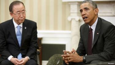 Tổng Thư ký Liên hợp quốc Ban Ki-moon và Tổng thống Mỹ Barack Obama tại Nhà Trắng ngày 4/8.