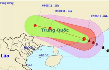 Vị trí và hướng di chuyển của bão số 2.