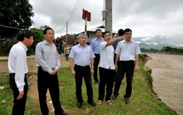 Đoàn công tác của Bộ Nông nghiệp và PTNT kiểm tra điểm sạt lở tại bờ kè suối Thia.