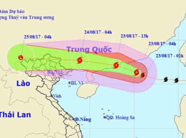 Vị trí và hướng di chuyển của bão số 6.