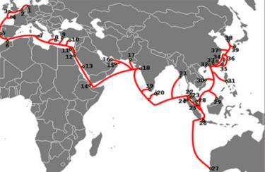 Đường đi của cáp quang biển SEA-ME-WE3 (SMW3).