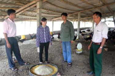 Lãnh đạo Hội Nông dân xã Y Can thăm mô hình chăn nuôi gà của hội viên Đoàn Minh Tuấn, thôn Thắng Lợi, cho thu nhập trên 200 triệu đồng/ năm.