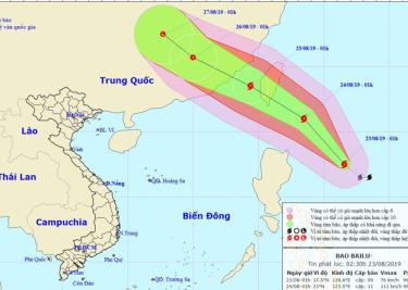 Vị trí và hướng di chuyển của bão Bailu.