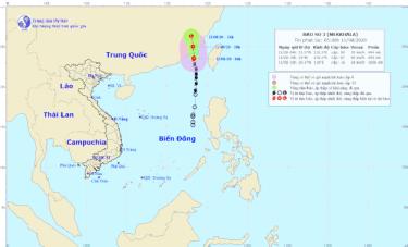 Vị trí và đường đi của bão số 3.